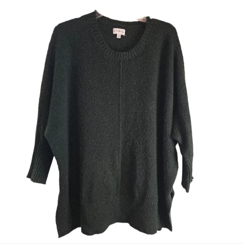 Wonderly Oversized Chunky Hunter Green Fuzzy Sweater - Picture 1 of 8